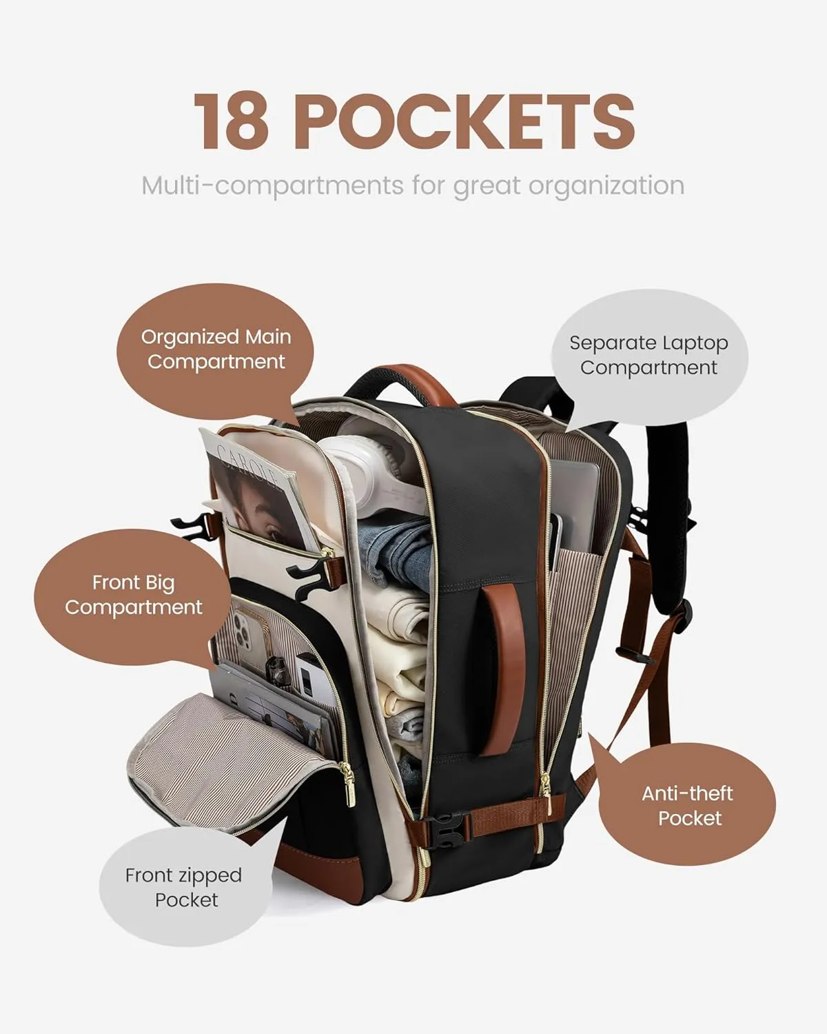LOVEVOOK 40L Travel Backpack for Women & Men - 17.3 Inch Carry On Backpack & Personal Item Backpack for Airlines, Spacious and Durable Design, with 3 Packing Cubes