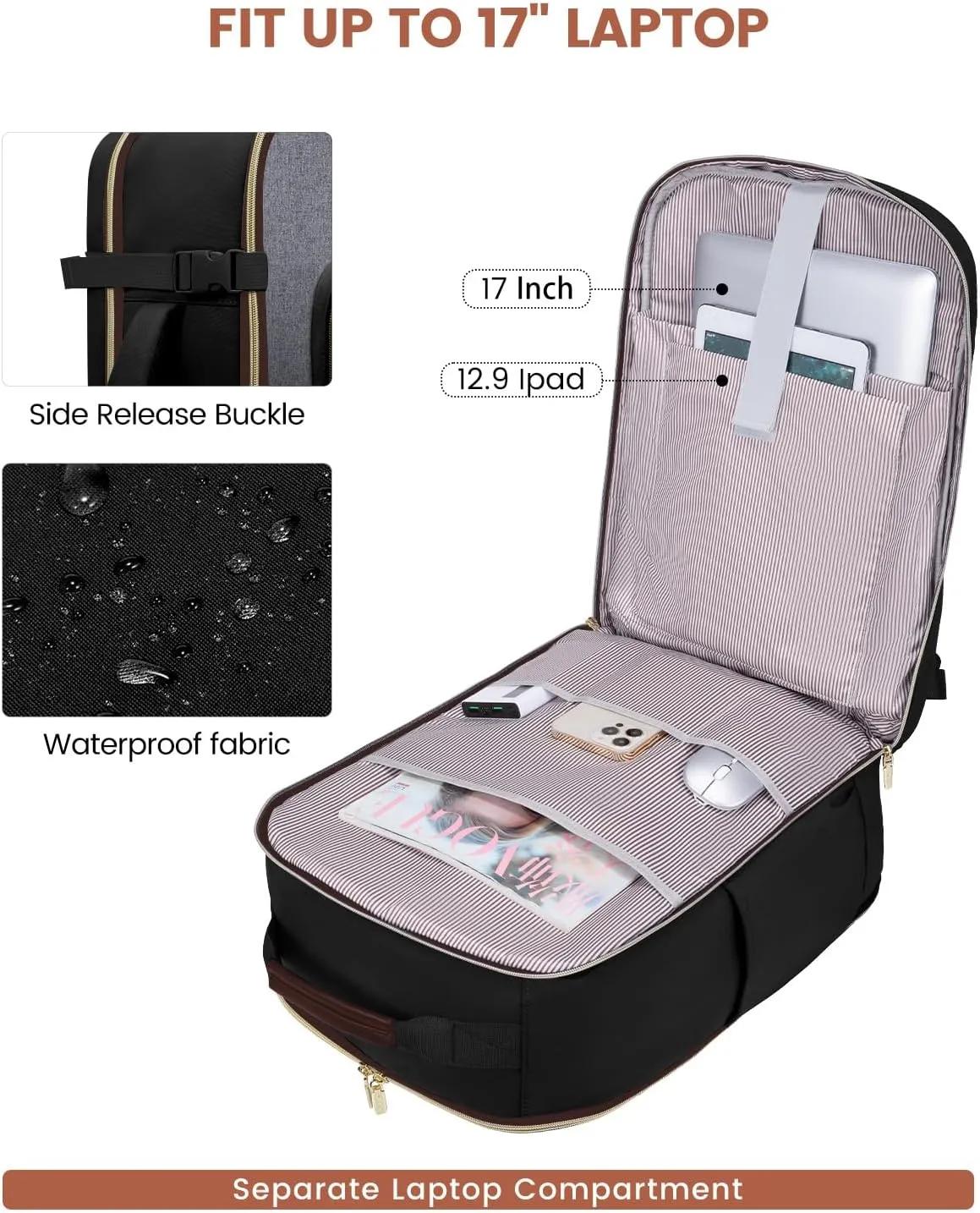 LOVEVOOK 50L Carry on Backpack for Women & Men with 3 Packing Cubes, Large Travel Backpack for Airplanes, TSA Personal Item Travel Bag with Laptop Pocket, Weekender Essentials Airline Approved