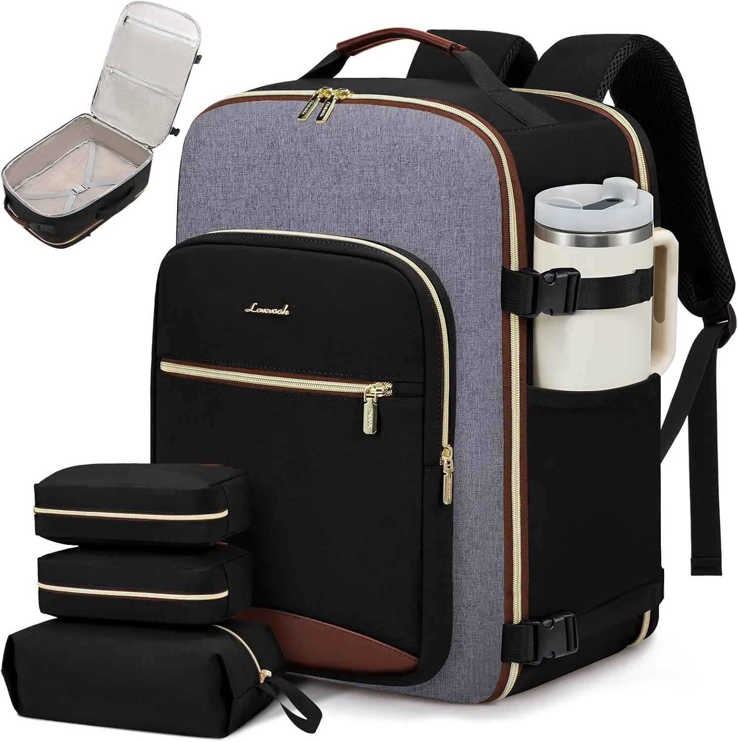 LOVEVOOK 50L Carry on Backpack for Women & Men with 3 Packing Cubes, Large Travel Backpack for Airplanes, TSA Personal Item Travel Bag with Laptop Pocket, Weekender Essentials Airline Approved