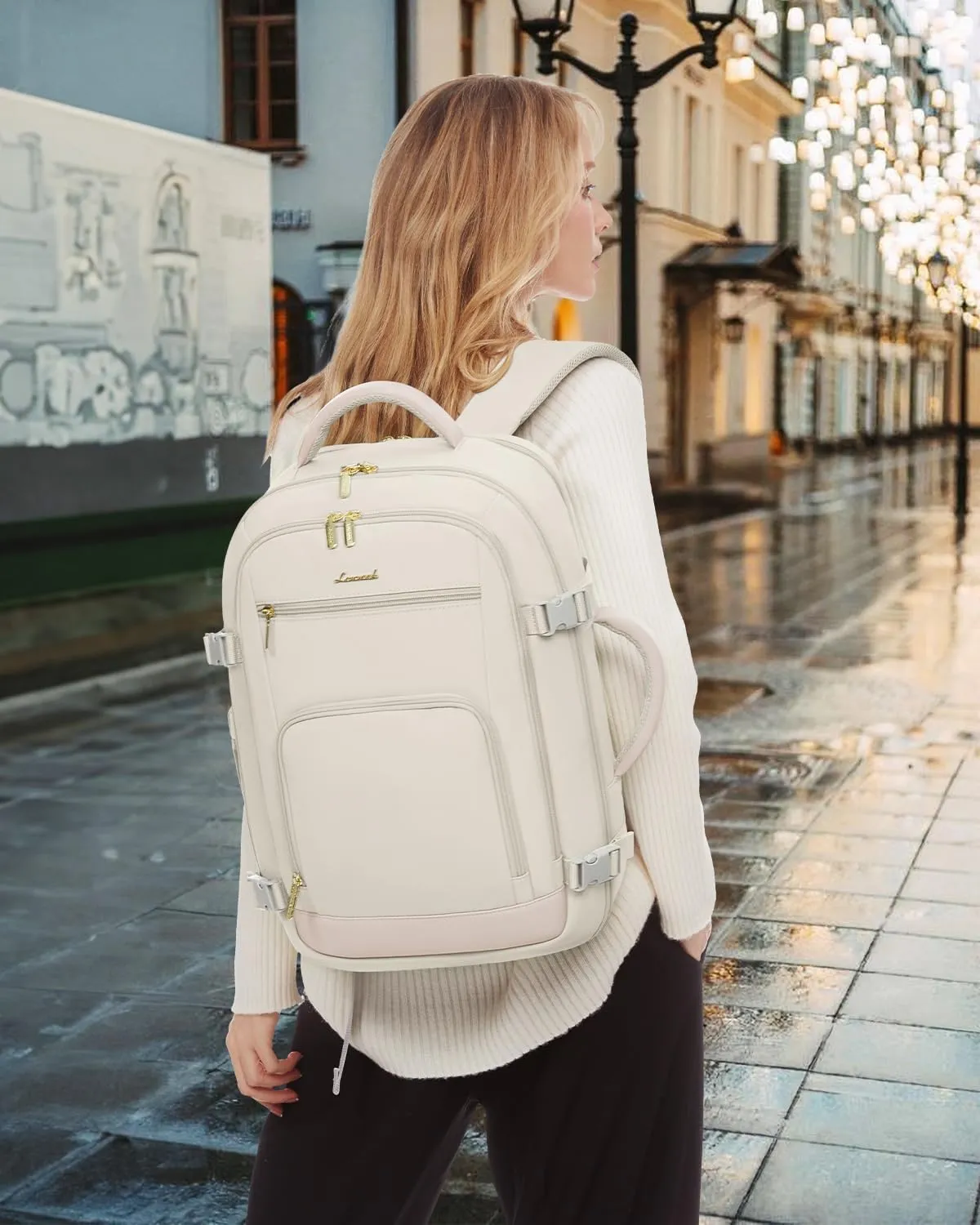 LOVEVOOK 50L Large Travel Backpack for Women Flight Approved, Carry on Backpack for Airplanes, Personal Item Travel Bag, Waterproof 18 Inch Laptop Backpack, Business Weekender Overnight Daypack, 4Pcs