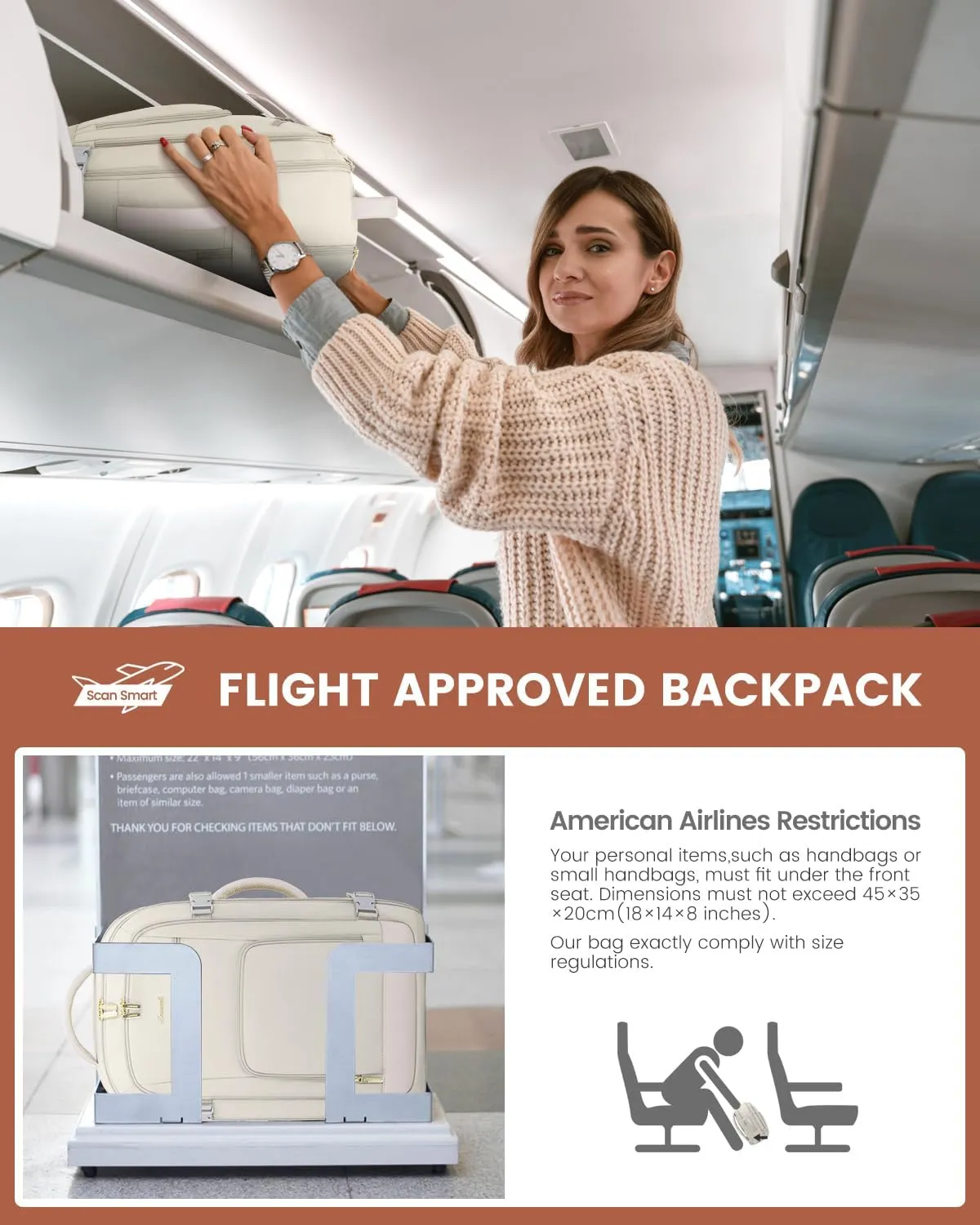 LOVEVOOK 50L Large Travel Backpack for Women Flight Approved, Carry on Backpack for Airplanes, Personal Item Travel Bag, Waterproof 18 Inch Laptop Backpack, Business Weekender Overnight Daypack, 4Pcs