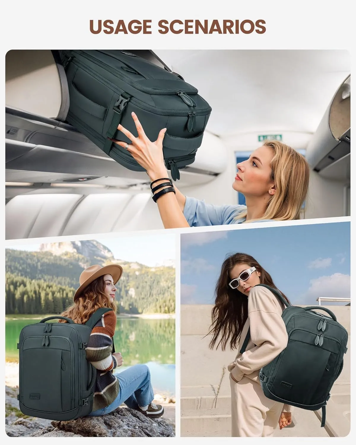 LOVEVOOK Business Laptop Travel Backpack for Men Women, 35L Large Carry On Bag Fits 15.6" Laptop, Flight Approved Personal Item, Waterproof Luggage for Daily Use Weekender Trip Work Uni, Dark Green