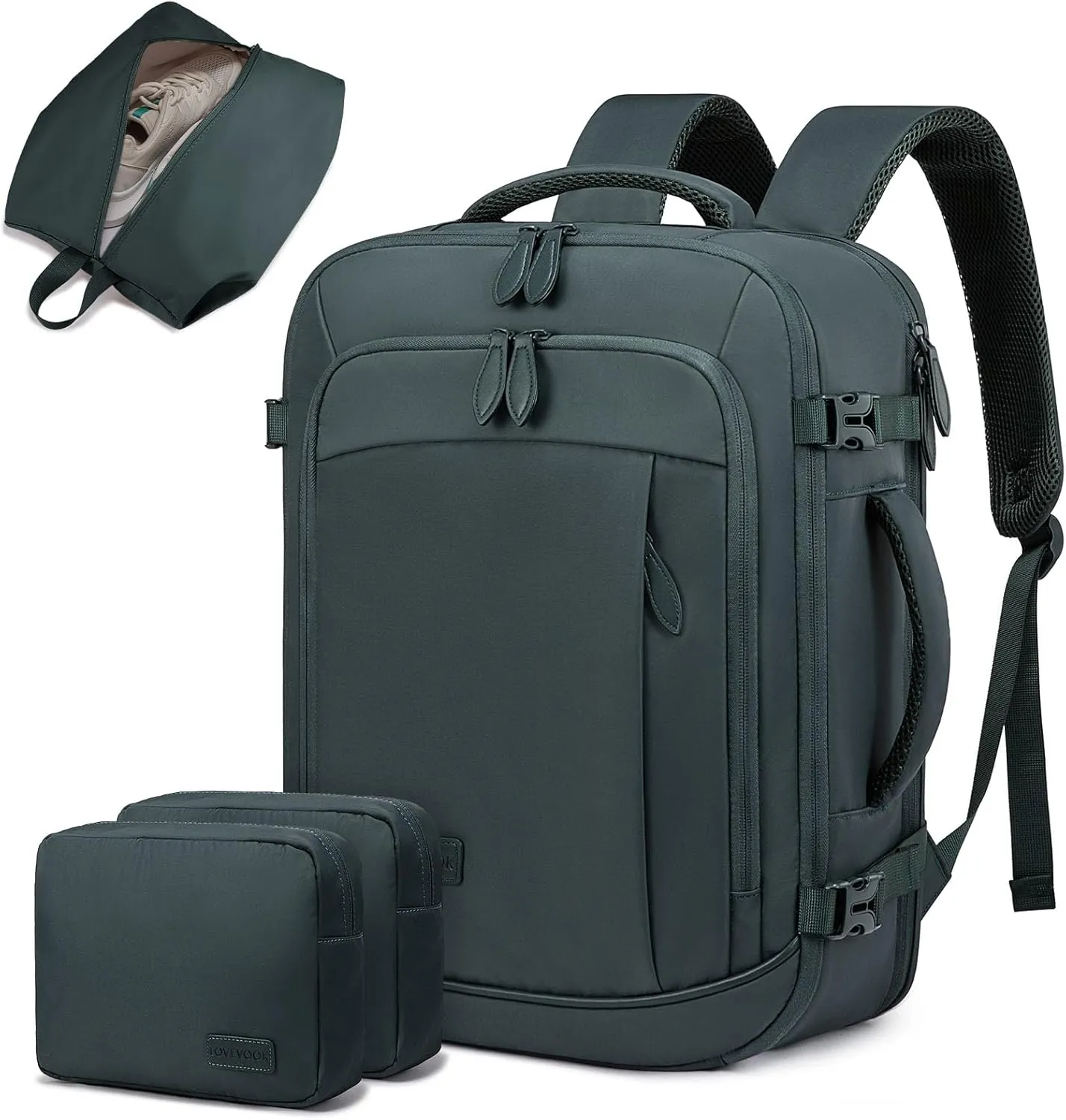 LOVEVOOK Business Laptop Travel Backpack for Men Women, 35L Large Carry On Bag Fits 15.6" Laptop, Flight Approved Personal Item, Waterproof Luggage for Daily Use Weekender Trip Work Uni, Dark Green