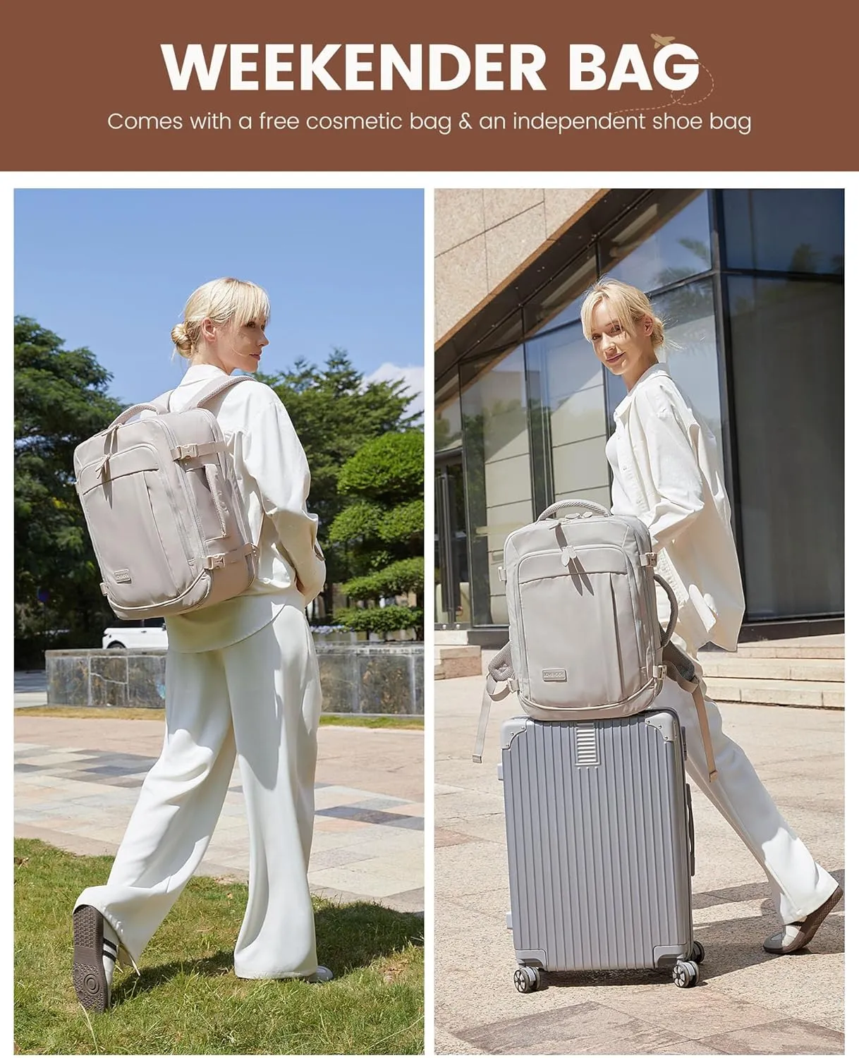 LOVEVOOK Carry On Backpack for Women Men, 35L Large Travel Bag Fits 15.6" Laptop, TSA Flight Approved Personal Item, Waterproof Luggage for Daily Use Weekender Trip Work Business Uni, Cloud Gray