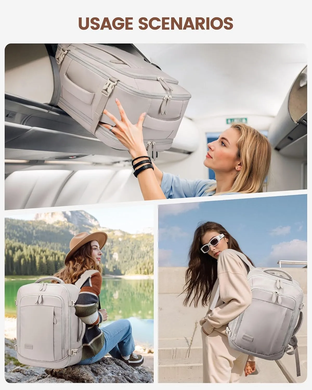 LOVEVOOK Carry On Backpack for Women Men, 35L Large Travel Bag Fits 15.6" Laptop, TSA Flight Approved Personal Item, Waterproof Luggage for Daily Use Weekender Trip Work Business Uni, Cloud Gray