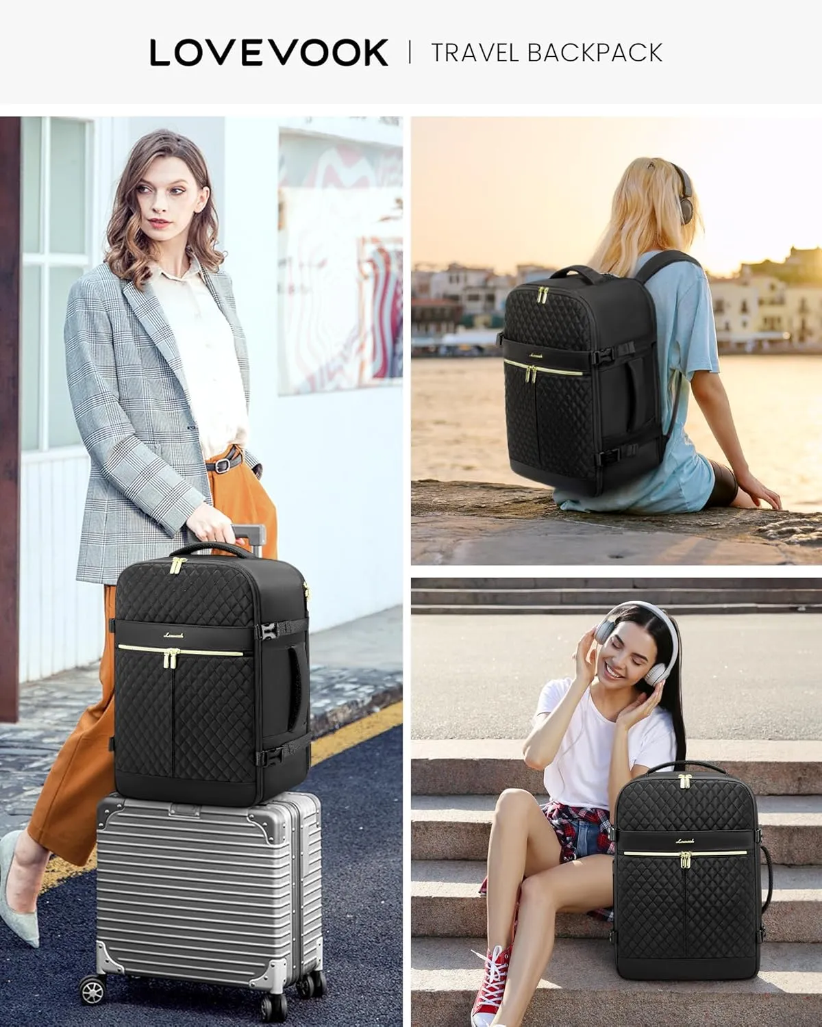 LOVEVOOK Carry On Travel Backpack for Women, 40L Personal Item Travel Bag Flight Approved, TSA Large Backpack for 17'' Laptop, Waterproof Weekender Business Hiking Bag with 3 Packing Cubes