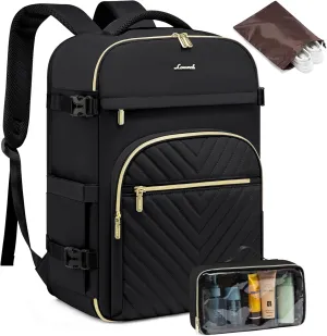 LOVEVOOK Carry On Travel Backpack for Women, TSA Personal Item Travel Bag for Airplanes, Waterproof Carry on Bag Flight Approved 35L Daypack with 2 Packing Cubes, Fits 15.6" Laptop, Black