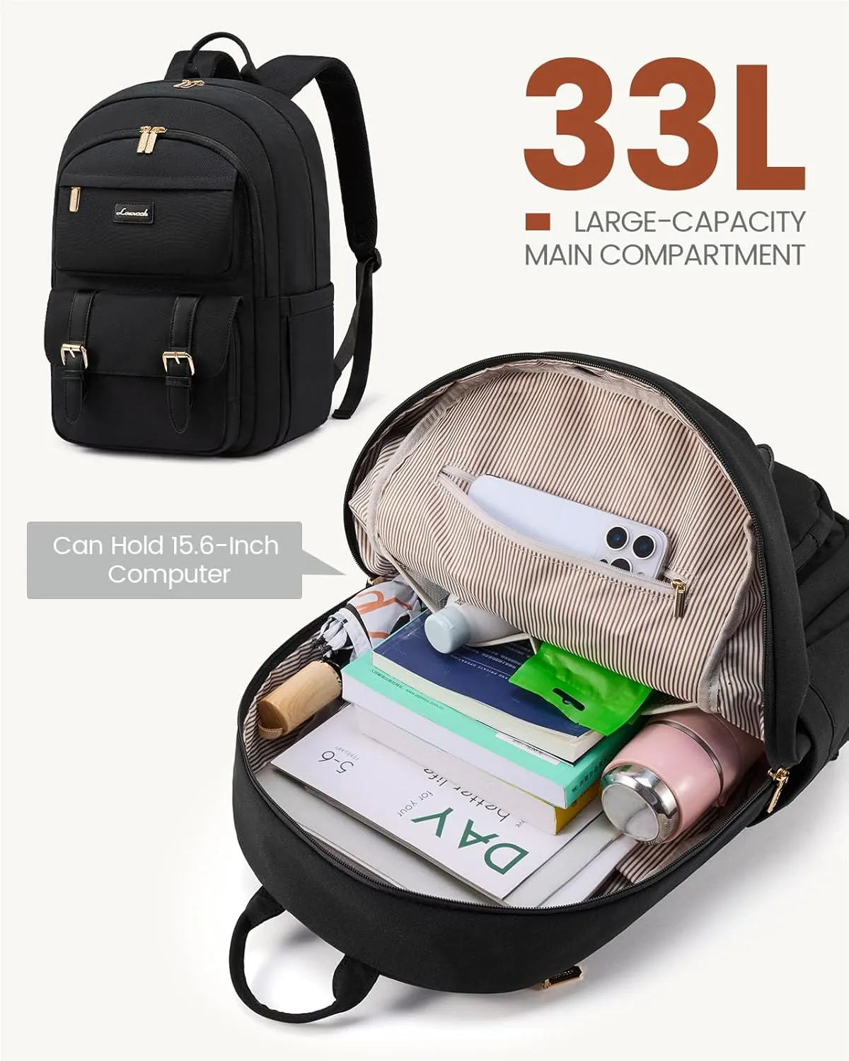 LOVEVOOK College Backpack for Women Fit 15.6 Inch Laptop, Cute Aesthetic Backpack