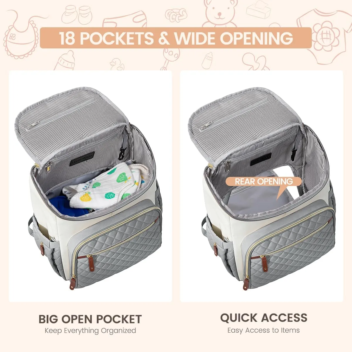 LOVEVOOK Diaper Bag Backpack Large Capacity Baby Bag with Portable Changing Pad, Multifunction Baby Travel Backpack