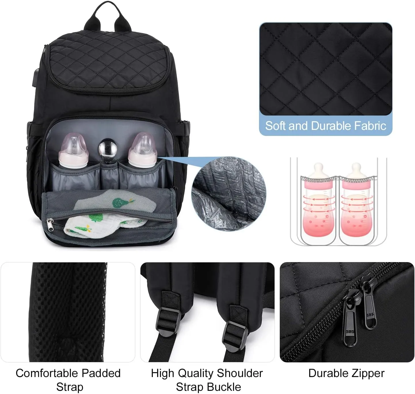 LOVEVOOK Diaper Bag Backpack Large Capacity Baby Bag with Portable Changing Pad, Multifunction Baby Travel Backpack