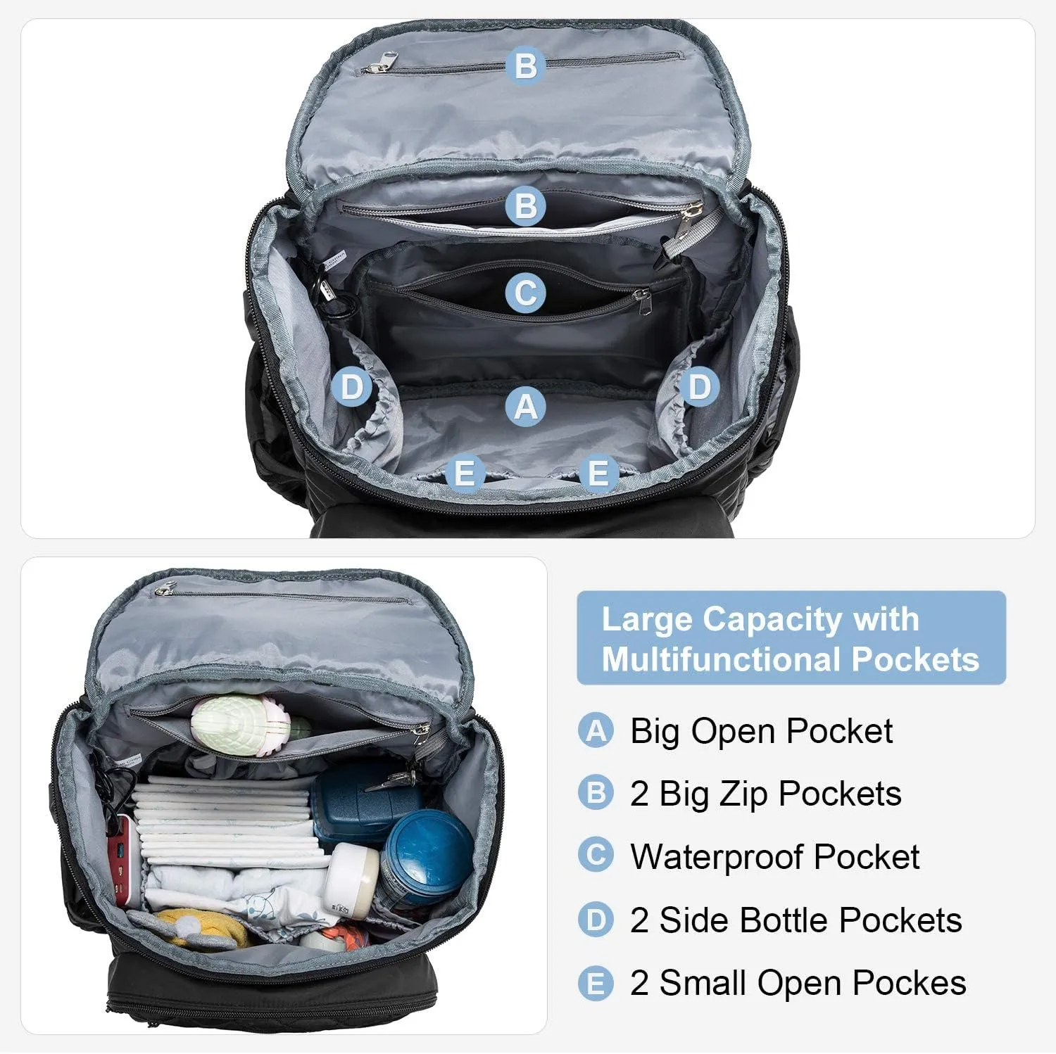 LOVEVOOK Diaper Bag Backpack Large Capacity Baby Bag with Portable Changing Pad, Multifunction Baby Travel Backpack