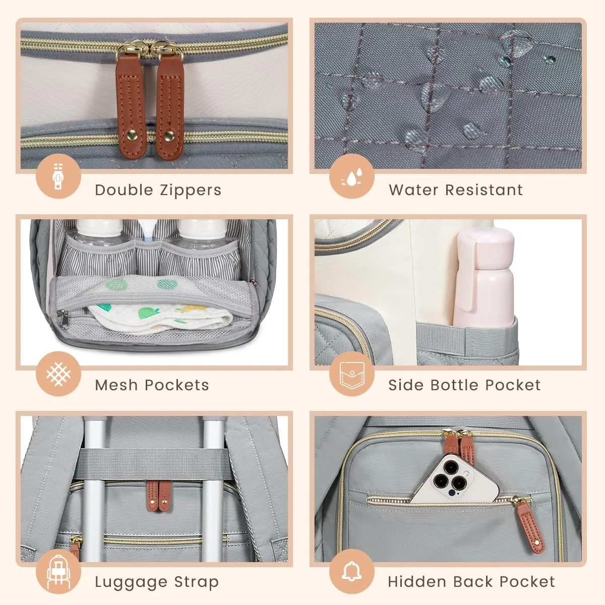 LOVEVOOK Diaper Bag Backpack Large Capacity Baby Bag with Portable Changing Pad, Multifunction Baby Travel Backpack