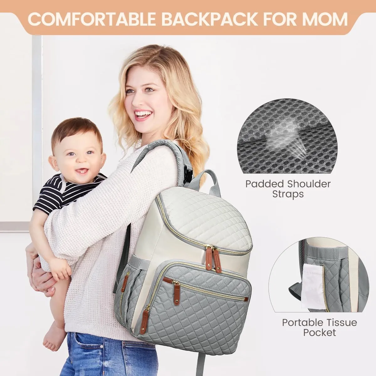 LOVEVOOK Diaper Bag Backpack Large Capacity Baby Bag with Portable Changing Pad, Multifunction Baby Travel Backpack