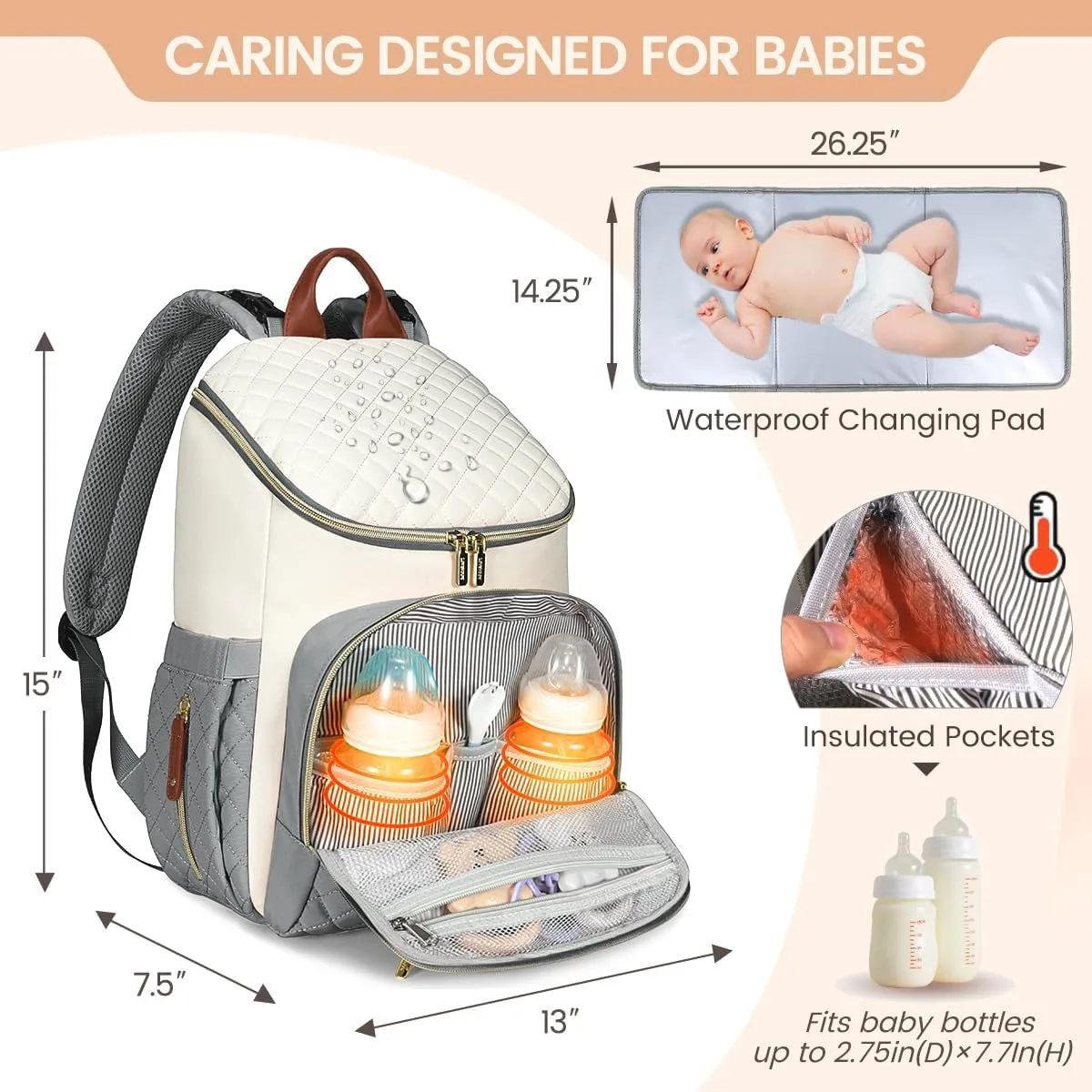 LOVEVOOK Diaper Bag Backpack Large Capacity Baby Bag with Portable Changing Pad, Multifunction Baby Travel Backpack