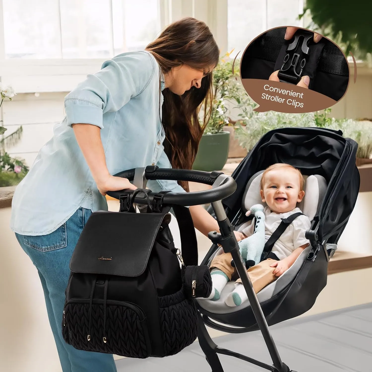 LOVEVOOK Diaper Bag Backpack, Small Cute Baby Bag, Stylish Water-Resistant Travel Bag for Mom, Baby Backpack with Changing Pad, Stroller Straps - Black