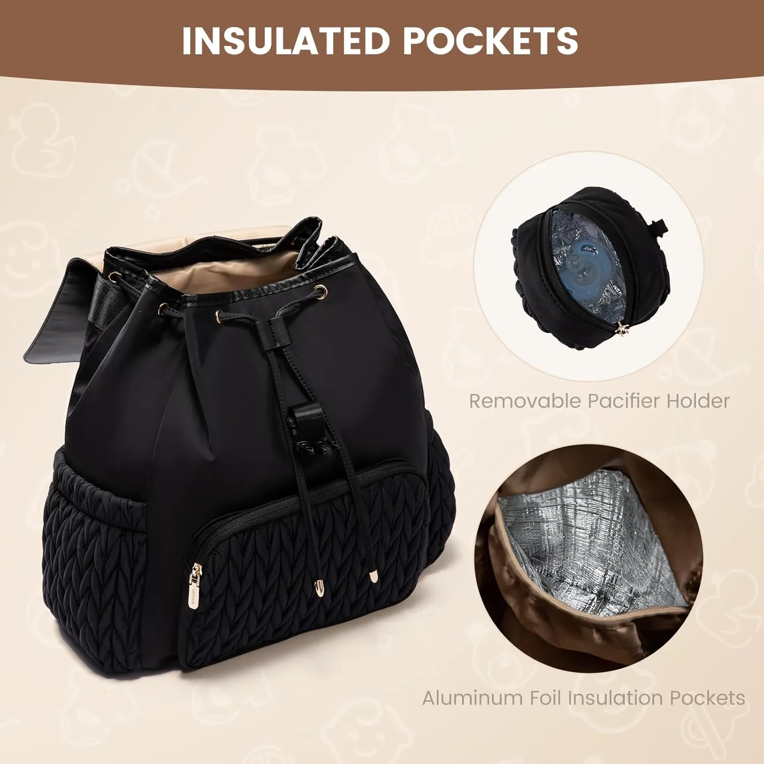 LOVEVOOK Diaper Bag Backpack, Small Cute Baby Bag, Stylish Water-Resistant Travel Bag for Mom, Baby Backpack with Changing Pad, Stroller Straps - Black