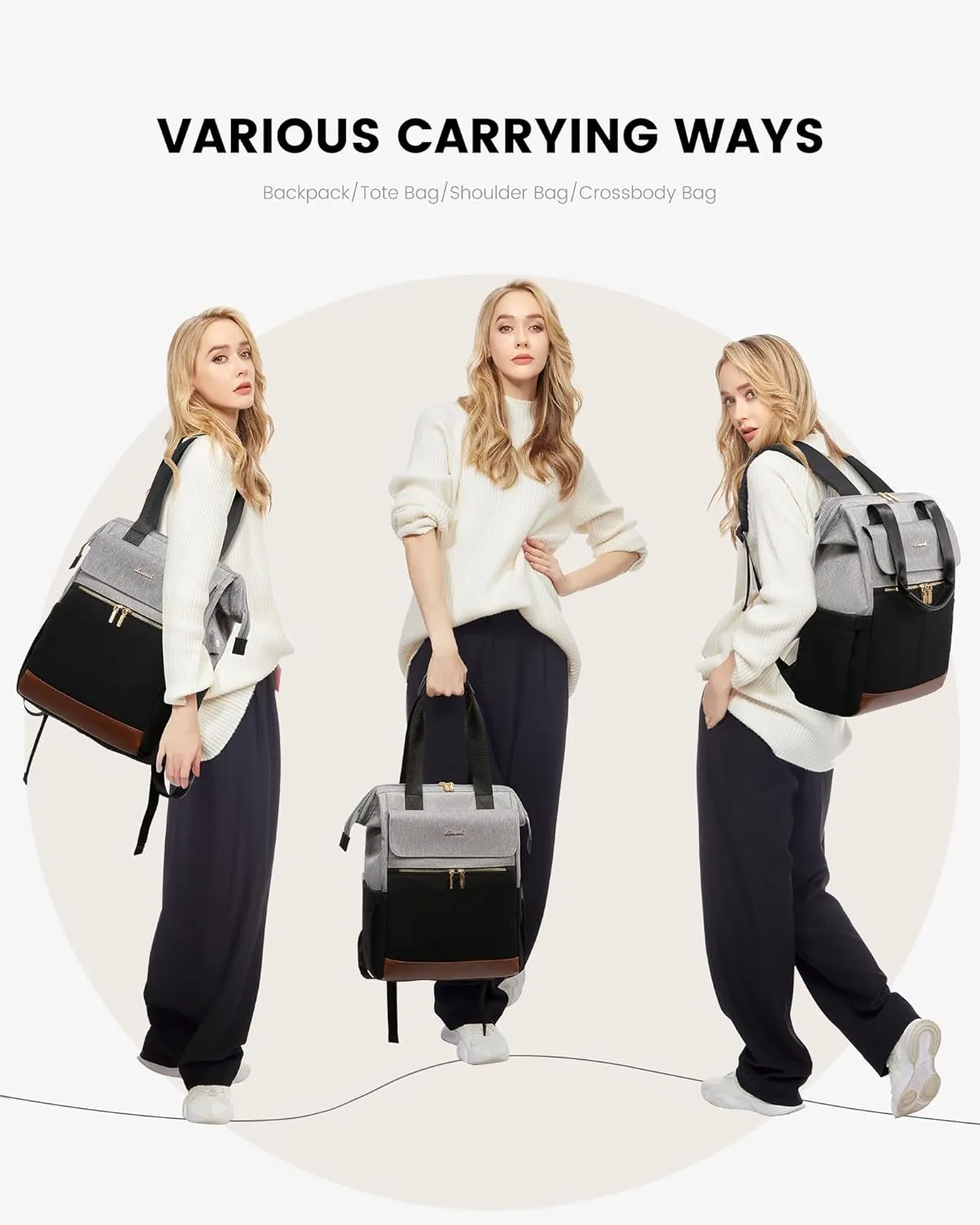 LOVEVOOK Laptop Backpack for Women, 15.6 Inch Work Laptop Bag with USB Port, Fashion Teacher Nurse Backpack Purse, Waterproof Travel Computer Backpack with Organizer Bag, 2PCS, Grey-Black