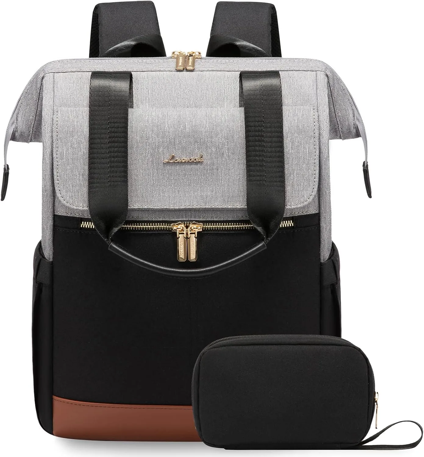 LOVEVOOK Laptop Backpack for Women, 15.6 Inch Work Laptop Bag with USB Port, Fashion Teacher Nurse Backpack Purse, Waterproof Travel Computer Backpack with Organizer Bag, 2PCS, Grey-Black