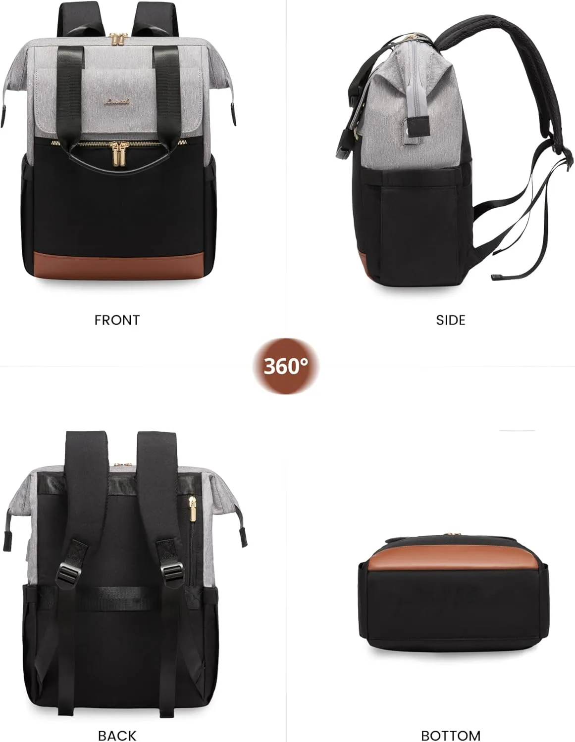 LOVEVOOK Laptop Backpack for Women, 15.6 Inch Work Laptop Bag with USB Port, Fashion Teacher Nurse Backpack Purse, Waterproof Travel Computer Backpack with Organizer Bag, 2PCS, Grey-Black