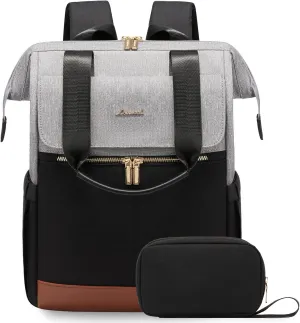 LOVEVOOK Laptop Backpack for Women, 15.6 Inch Work Laptop Bag with USB Port, Fashion Teacher Nurse Backpack Purse, Waterproof Travel Computer Backpack with Organizer Bag, 2PCS, Grey-Black
