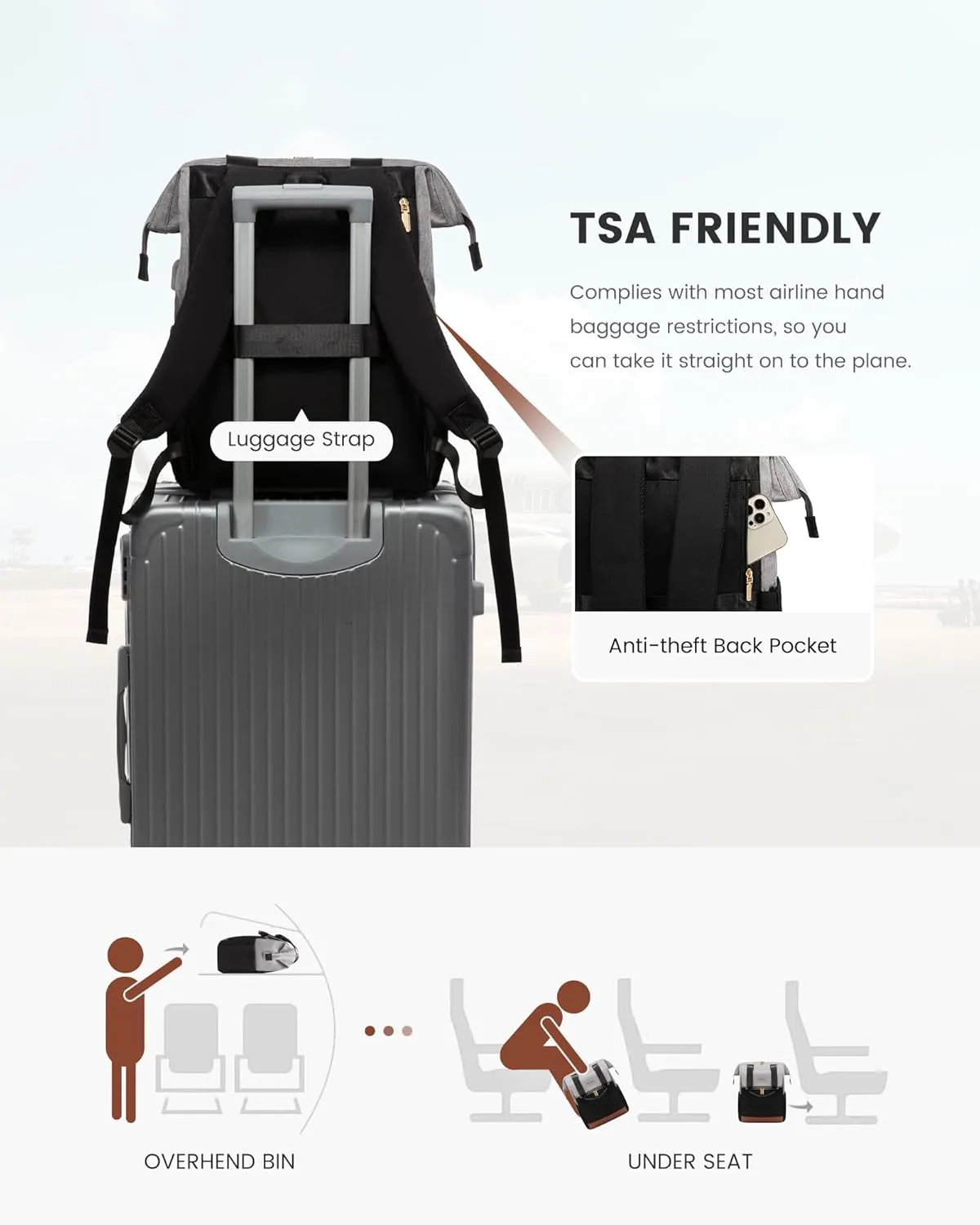 LOVEVOOK Laptop Backpack for Women, 15.6 Inch Work Laptop Bag with USB Port, Fashion Teacher Nurse Backpack Purse, Waterproof Travel Computer Backpack with Organizer Bag, 2PCS, Grey-Black