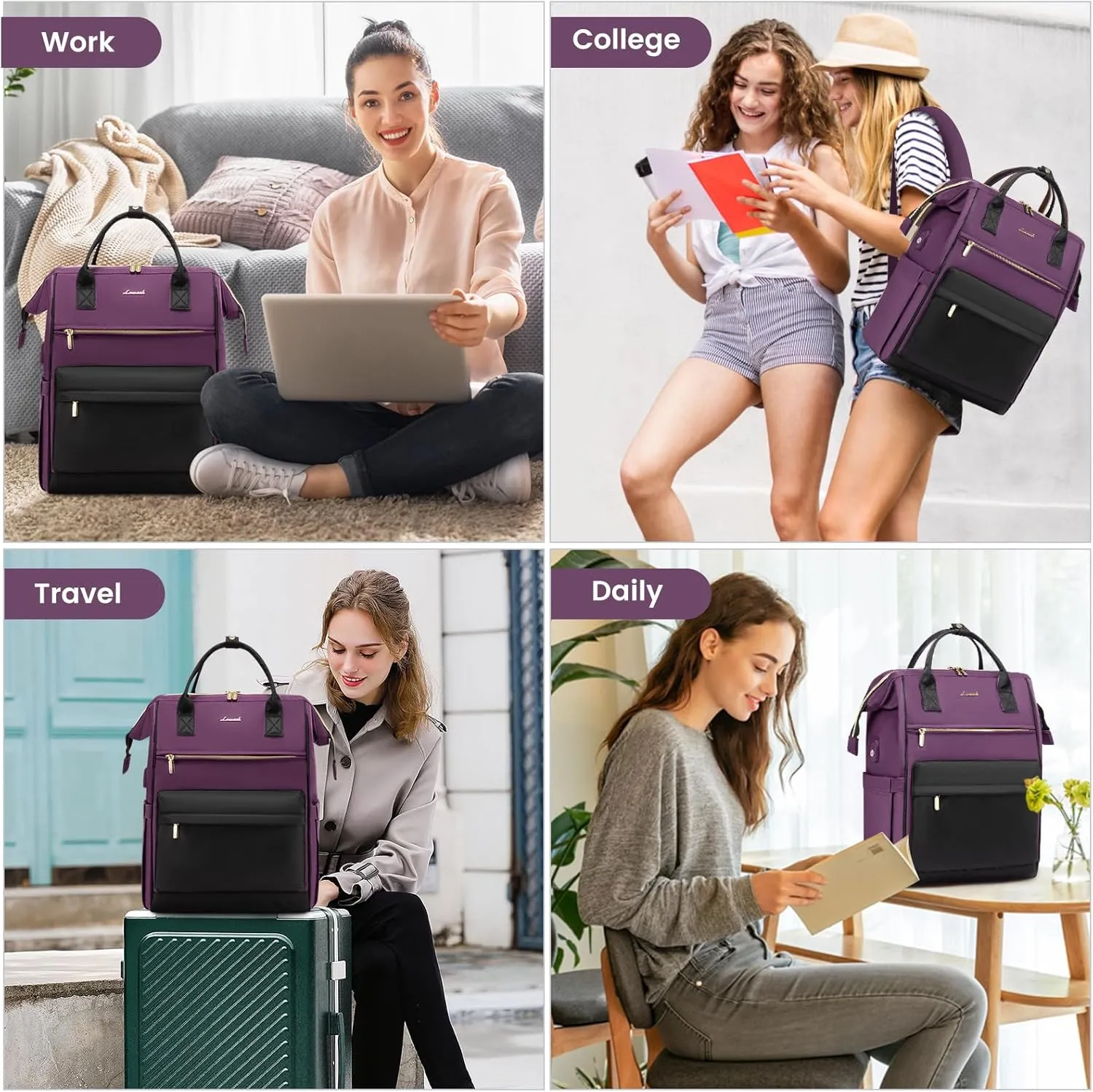 LOVEVOOK Laptop Backpack for Women, 17 Inch Work Teacher Nurse Bag, Large Capacity Business Computer Backpack Purse with USB Port, Stylish Casual Daypack for Travel