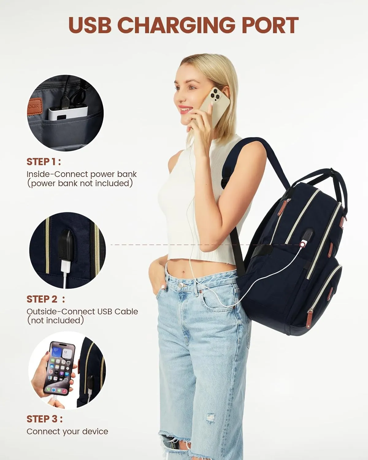 LOVEVOOK Laptop Backpack Purse for Women, Unisex Large Capacity 17 Inch Travel Anti-theft Bag, Work Business Computer Bags backpack, Casual Hiking Daypack with Lock, Navy