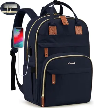 LOVEVOOK Laptop Backpack Purse for Women, Unisex Large Capacity 17 Inch Travel Anti-theft Bag, Work Business Computer Bags backpack, Casual Hiking Daypack with Lock, Navy