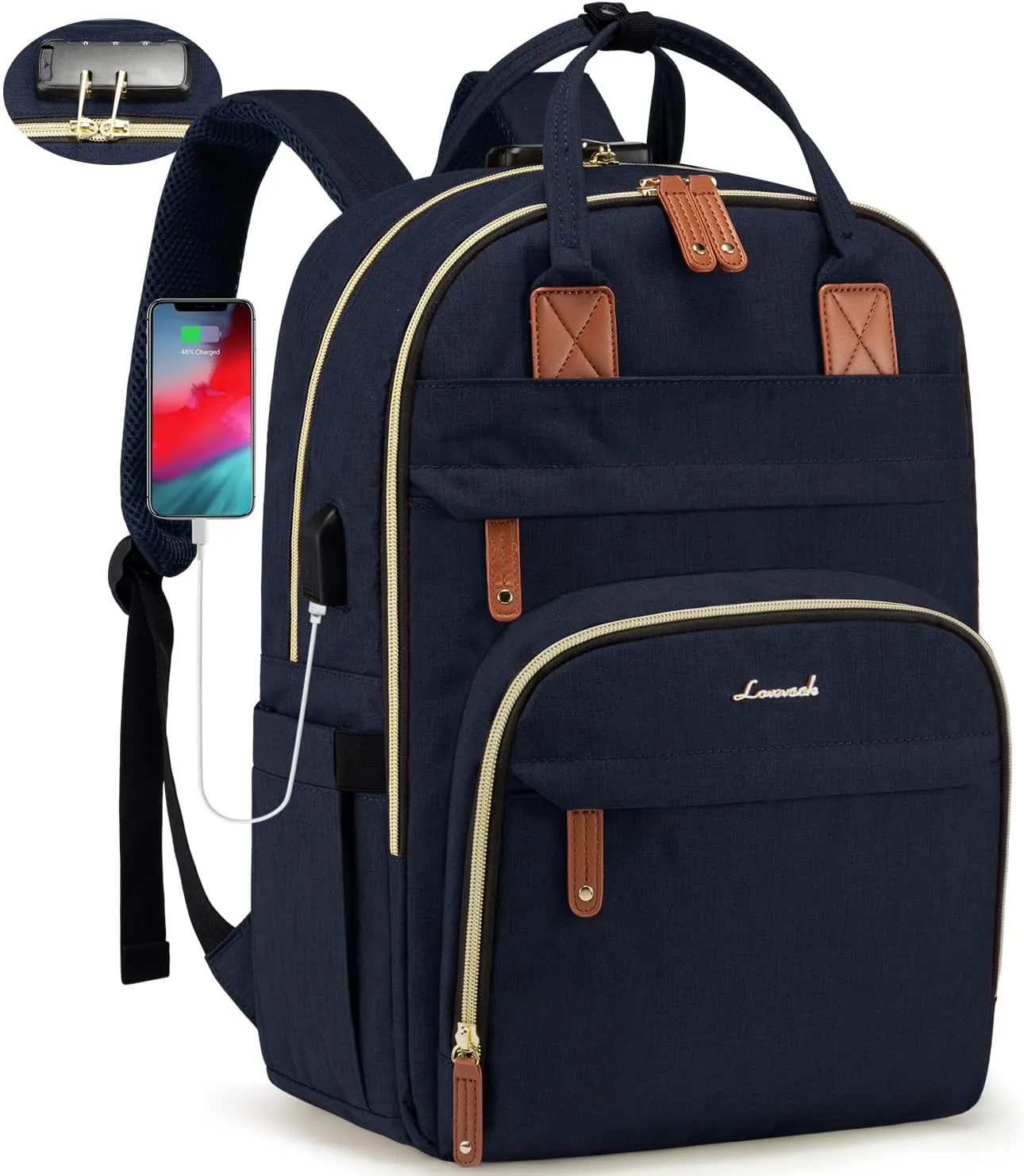 LOVEVOOK Laptop Backpack Purse for Women, Unisex Large Capacity 17 Inch Travel Anti-theft Bag, Work Business Computer Bags backpack, Casual Hiking Daypack with Lock, Navy