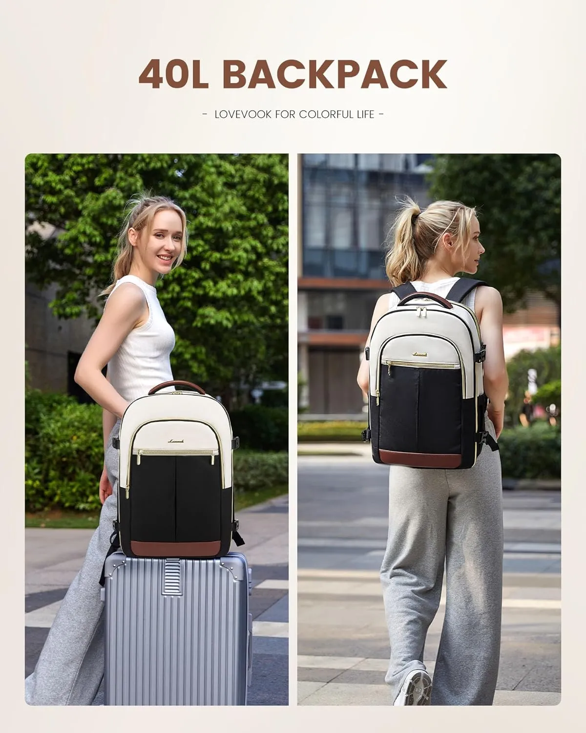 LOVEVOOK Large Travel Backpack for Women, 40L Carry on Luggage Flight Approved, TSA Personal Item Travel Bag Fits 17.3 Inch Laptop,Water-Resistant Travel Work Weekender Backpack with 2 Packing Cubes