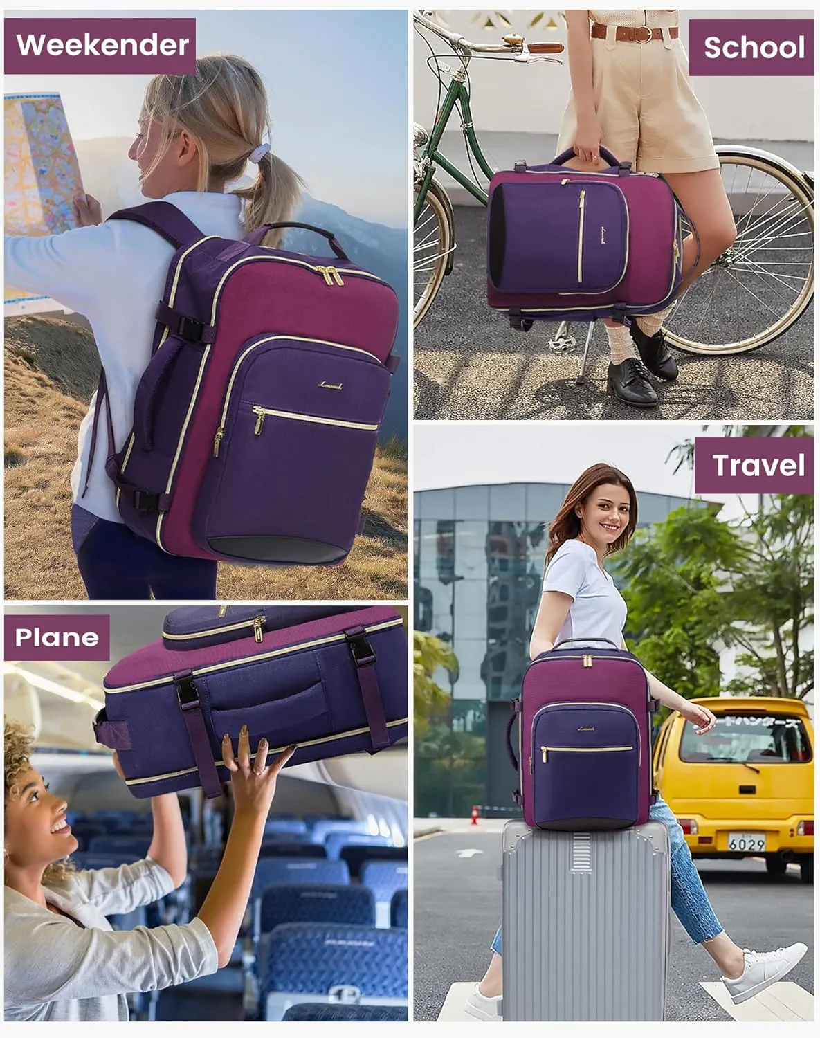 LOVEVOOK Large Travel Backpack for Women & Men, 40L Carry on Backpack for Airplanes, TSA Personal Item Travel Bag fits 17" Laptop, Waterproof Travel Essentials Airline Approved with 3 Packing Cubes