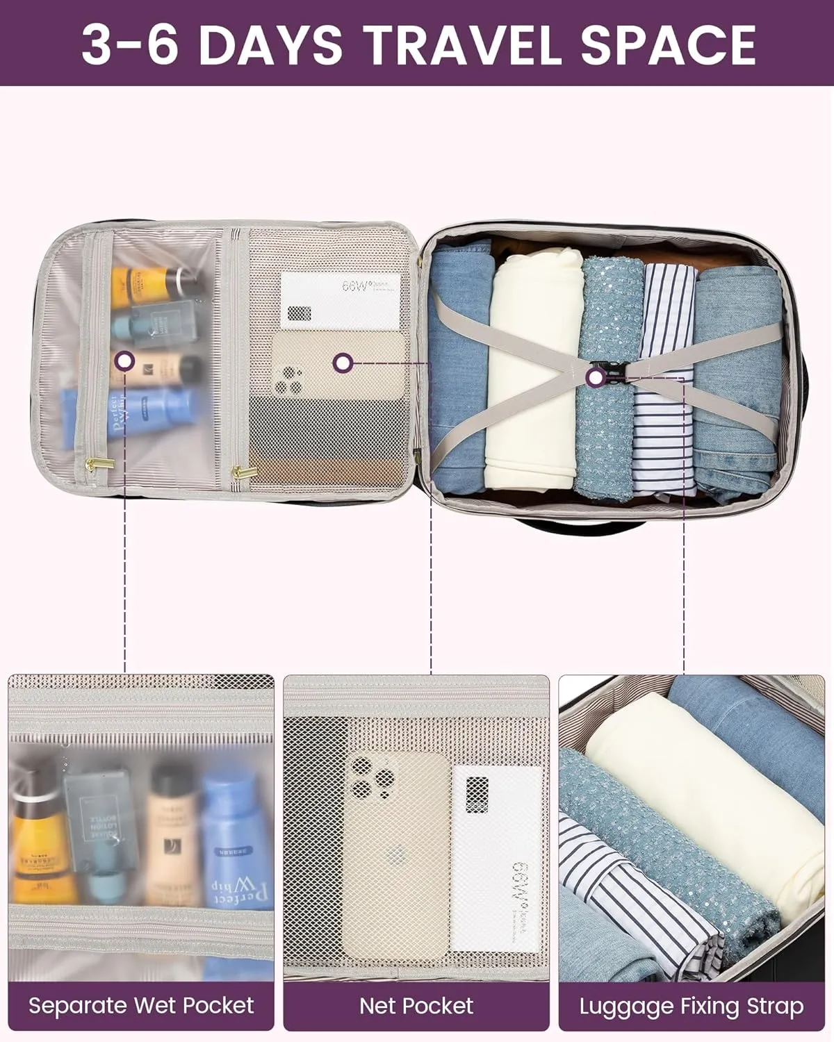 LOVEVOOK Large Travel Backpack for Women, Carry On Bag Flight Approved, 40L TSA Personal Item Travel Bag with 3 Packing Cubes, Waterproof 17 Inch Laptop Hiking Casual Backpack