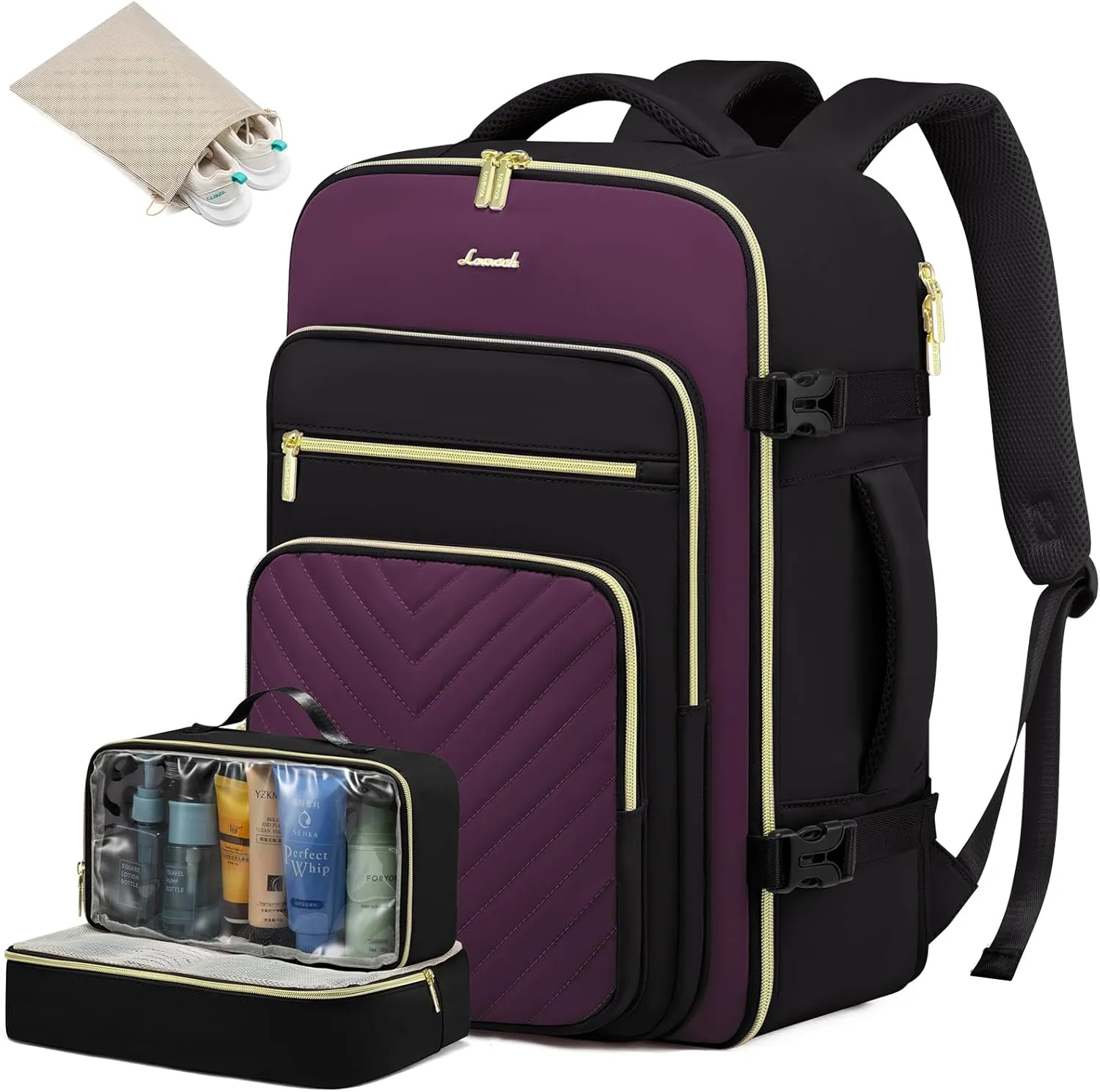 LOVEVOOK Large Travel Backpack for Women, Carry On Bag Flight Approved, 40L TSA Personal Item Travel Bag with 3 Packing Cubes, Waterproof 17 Inch Laptop Hiking Casual Backpack