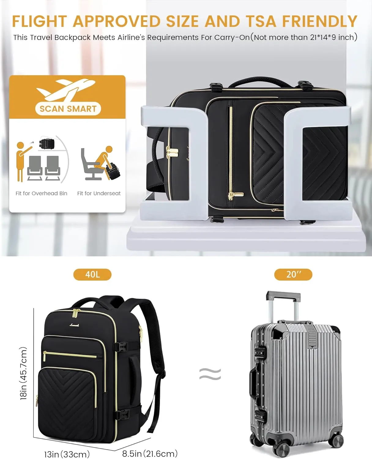 LOVEVOOK Large Travel Backpack for Women, Carry On Bag Flight Approved, 40L TSA Personal Item Travel Bag with 3 Packing Cubes, Waterproof 17 Inch Laptop Hiking Casual Bag Backpack
