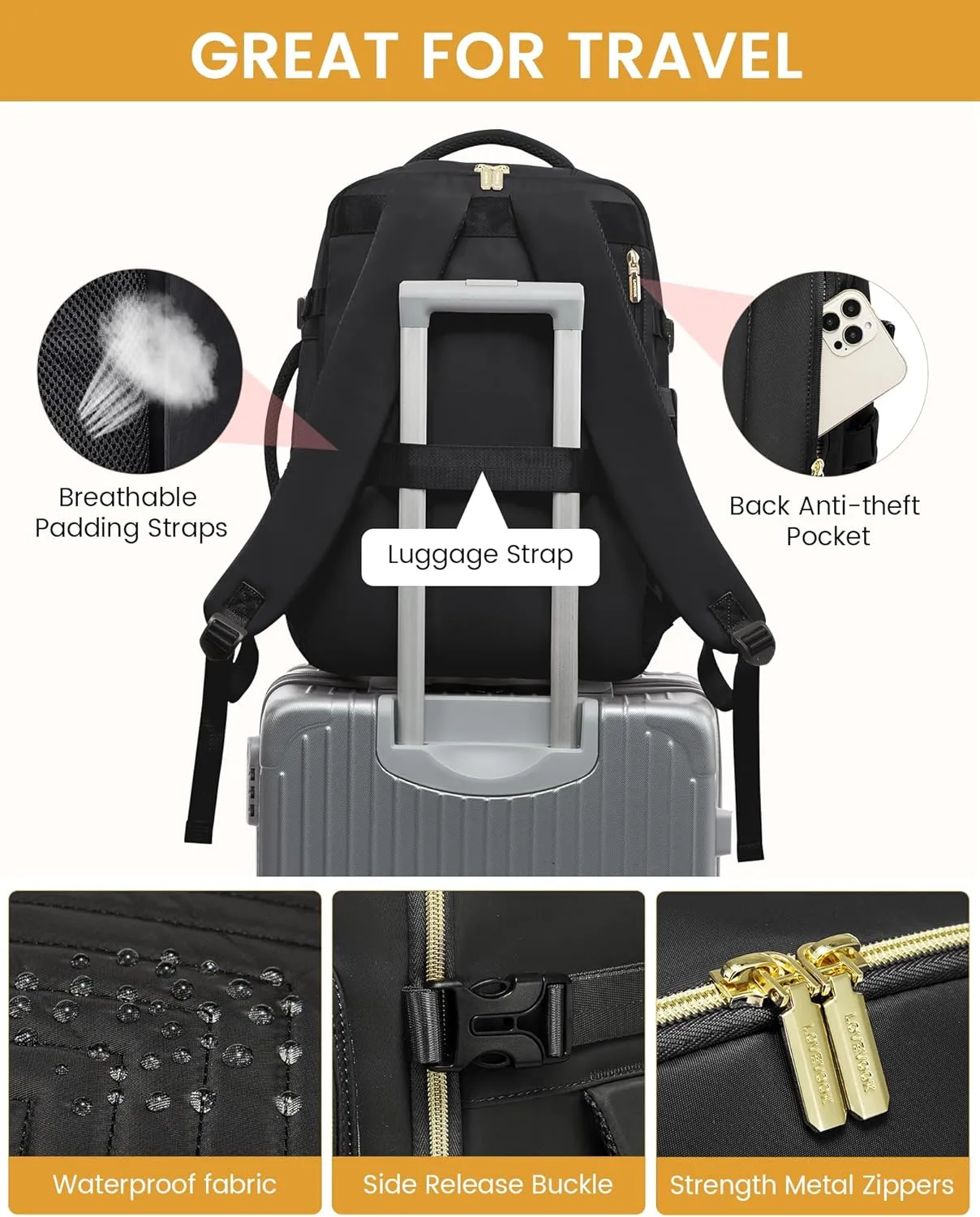 LOVEVOOK Large Travel Backpack for Women, Carry On Bag Flight Approved, 40L TSA Personal Item Travel Bag with 3 Packing Cubes, Waterproof 17 Inch Laptop Hiking Casual Bag Backpack