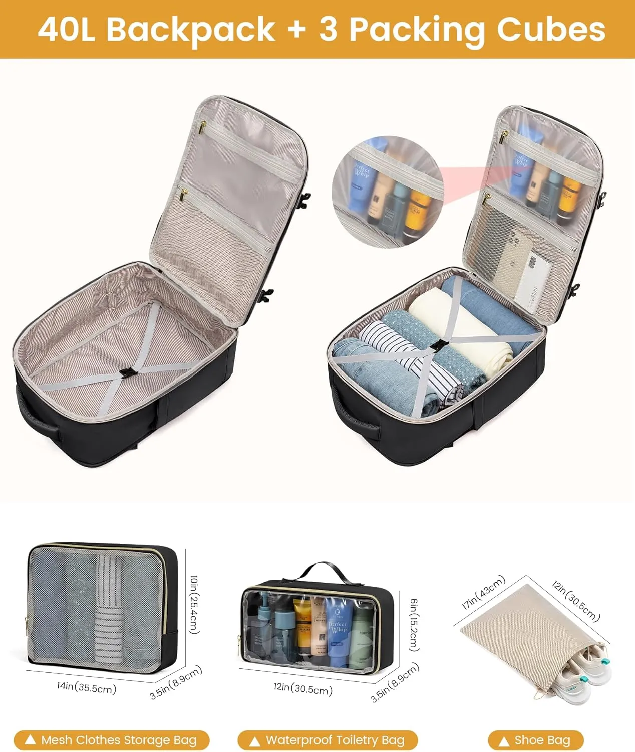 LOVEVOOK Large Travel Backpack for Women, Carry On Bag Flight Approved, 40L TSA Personal Item Travel Bag with 3 Packing Cubes, Waterproof 17 Inch Laptop Hiking Casual Bag Backpack