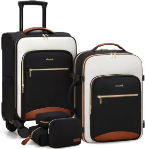 LOVEVOOK Luggage Sets for Women, 5 Piece Softside Carry-on Luggage Set, Lightweight Spinner Suitcases with Wheels with TSA Lock, Water-Resistant Large Capacity Suitcase Set for Travel