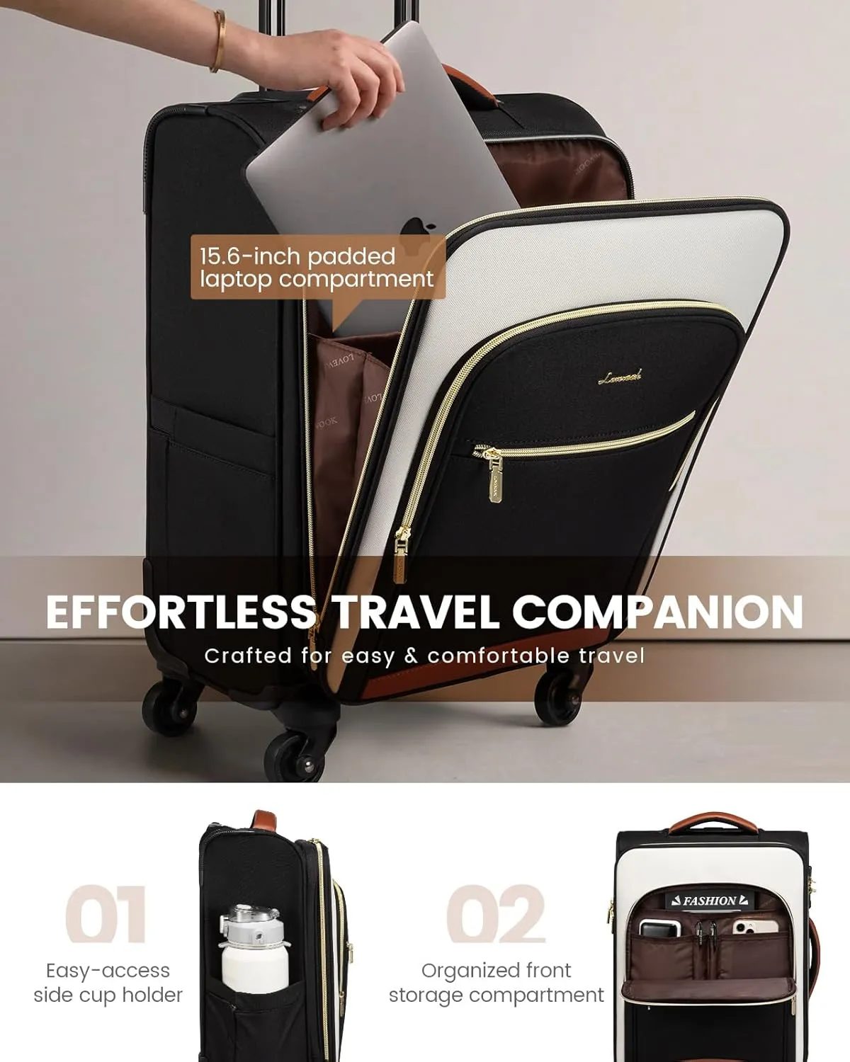 LOVEVOOK Luggage Sets for Women, 5 Piece Softside Carry-on Luggage Set, Lightweight Spinner Suitcases with Wheels with TSA Lock, Water-Resistant Large Capacity Suitcase Set for Travel