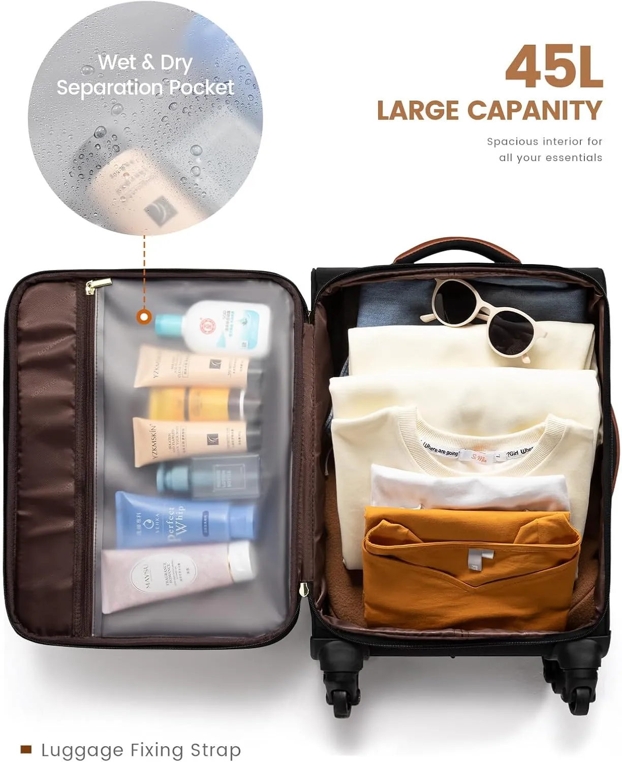LOVEVOOK Luggage Sets for Women, 5 Piece Softside Carry-on Luggage Set, Lightweight Spinner Suitcases with Wheels with TSA Lock, Water-Resistant Large Capacity Suitcase Set for Travel