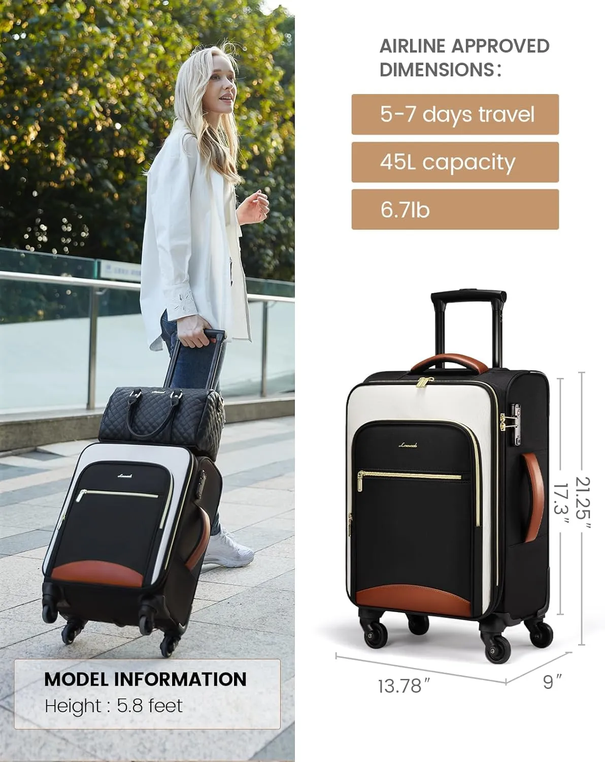 LOVEVOOK Luggage Sets for Women, 5 Piece Softside Carry-on Luggage Set, Lightweight Spinner Suitcases with Wheels with TSA Lock, Water-Resistant Large Capacity Suitcase Set for Travel