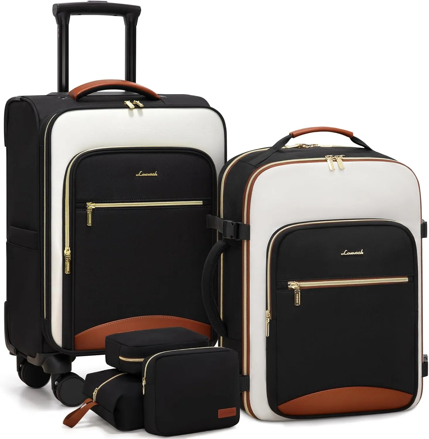 LOVEVOOK Luggage Sets for Women, 5 Piece Softside Carry-on Luggage Set, Lightweight Spinner Suitcases with Wheels with TSA Lock, Water-Resistant Large Capacity Suitcase Set for Travel