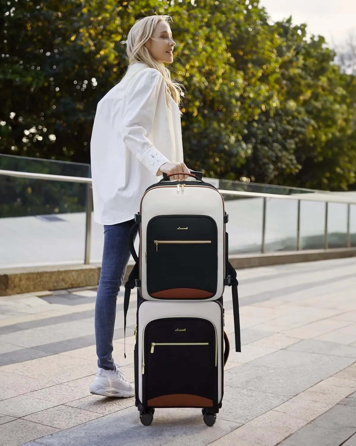 LOVEVOOK Luggage Sets for Women, 5 Piece Softside Carry-on Luggage Set, Lightweight Spinner Suitcases with Wheels with TSA Lock, Water-Resistant Large Capacity Suitcase Set for Travel