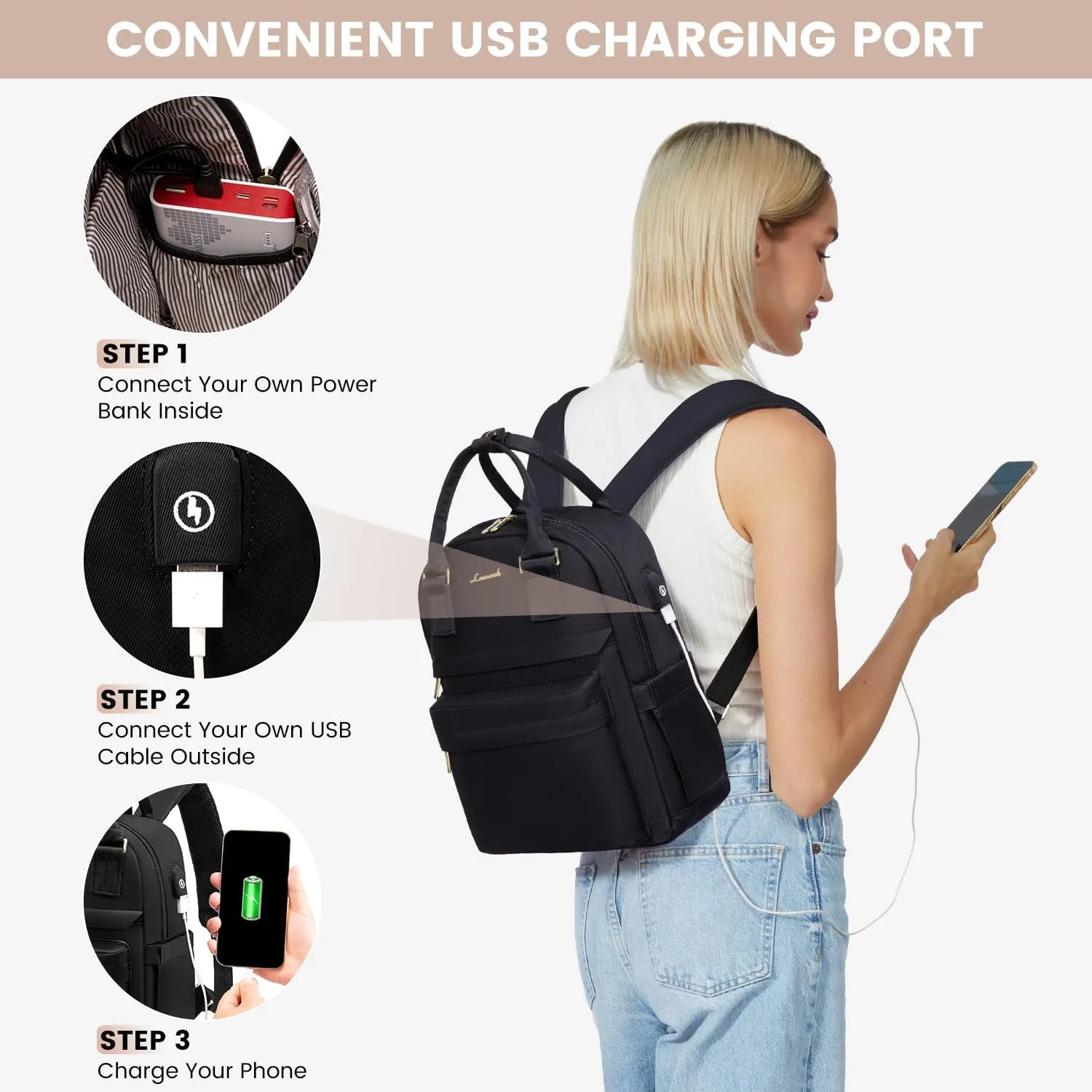 LOVEVOOK Mini Backpack for Women Stylish Waterproof Backpack Purse with USB Port, Cute Bookbag for College School Travel