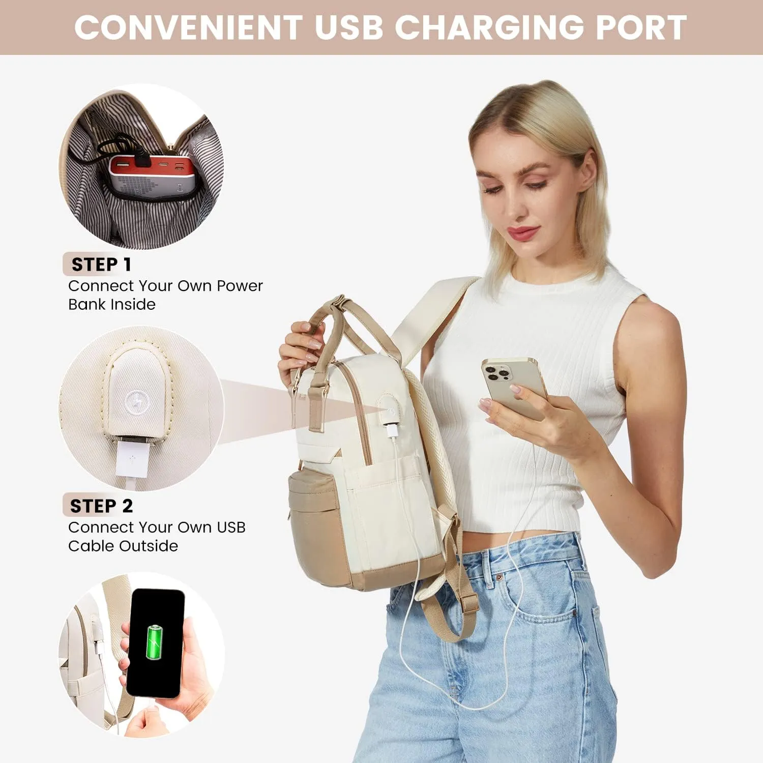 LOVEVOOK Mini Backpack for Women Stylish Waterproof Backpack Purse with USB Port, Cute Bookbag for College School Travel