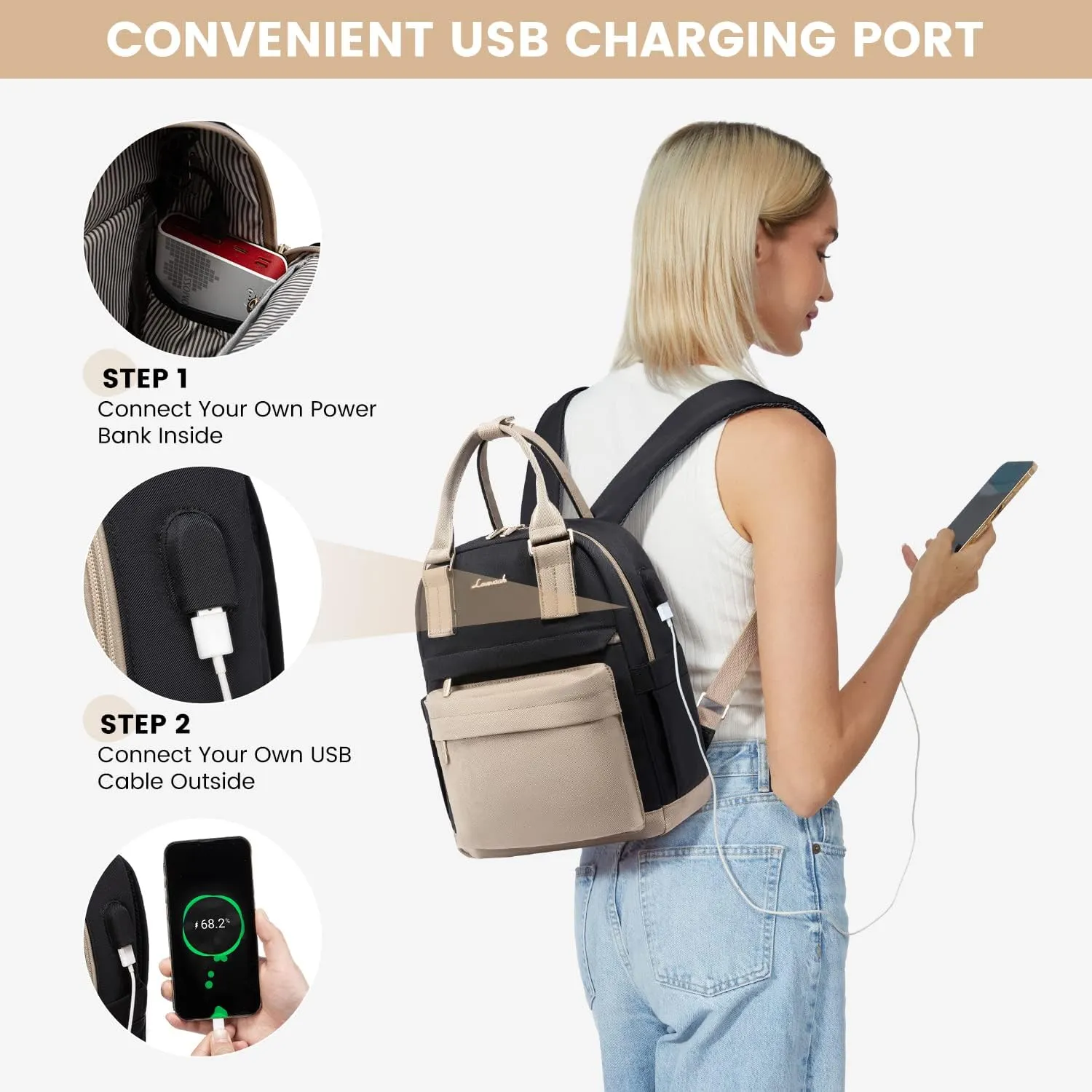 LOVEVOOK Mini Backpack for Women Stylish Waterproof Backpack Purse with USB Port, Cute Daypack for College Travel Party