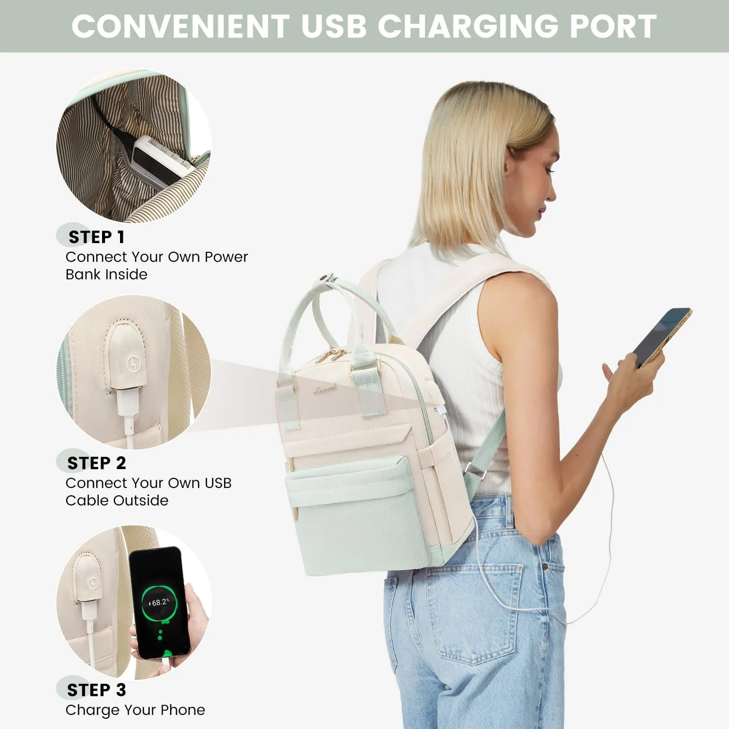 LOVEVOOK Mini Backpack for Women Stylish Waterproof Backpack Purse with USB Port, Cute Daypack for College Travel Party