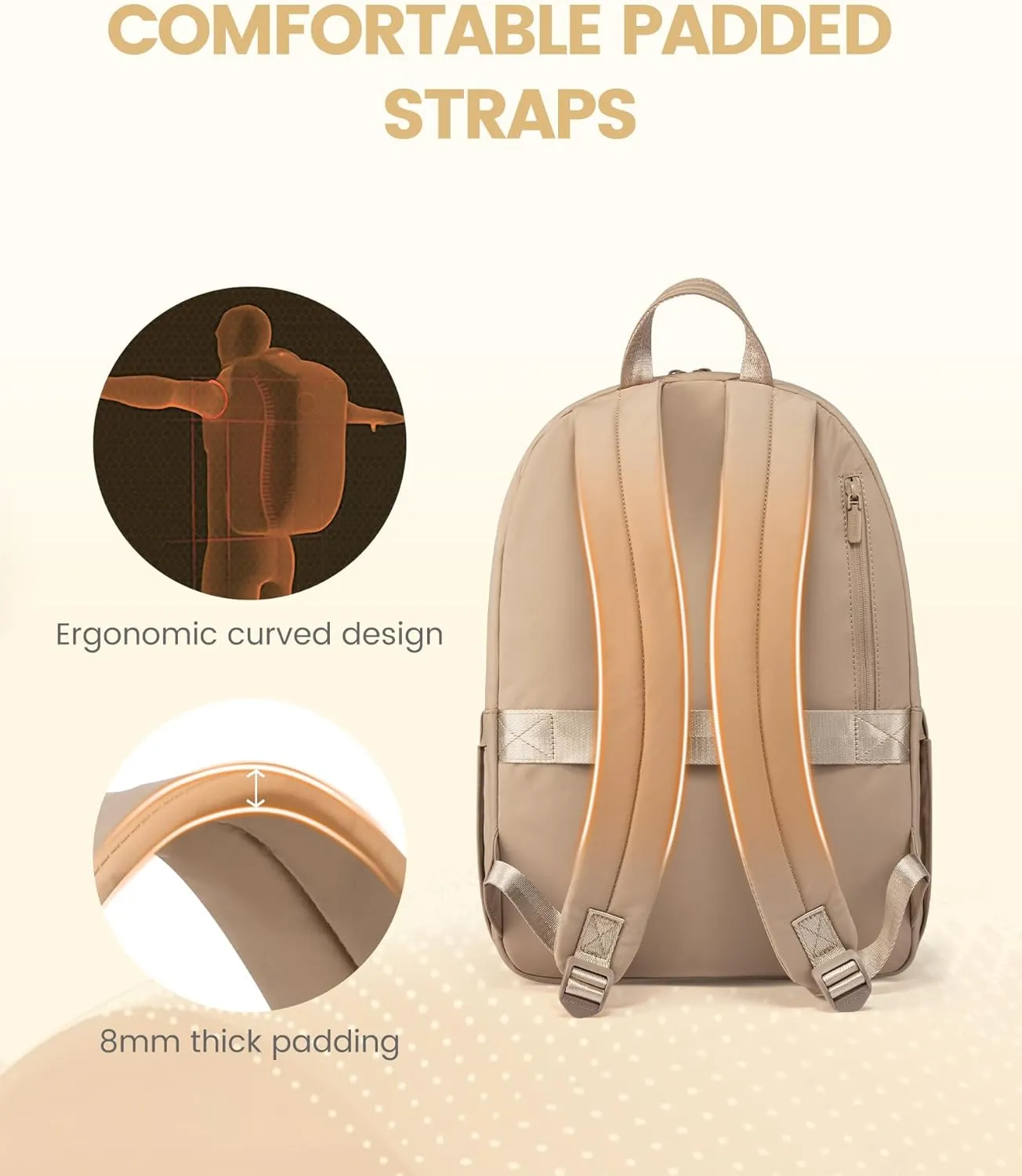 LOVEVOOK Puffer Backpack for Women Travel Work, Lightweight Quilted Laptop Backpack Purse, Cute Bookbag Teacher Nurse Laptop Bag Computer Backpack, Waterproof Casual Daypack, 15.6 Inch, Khaki