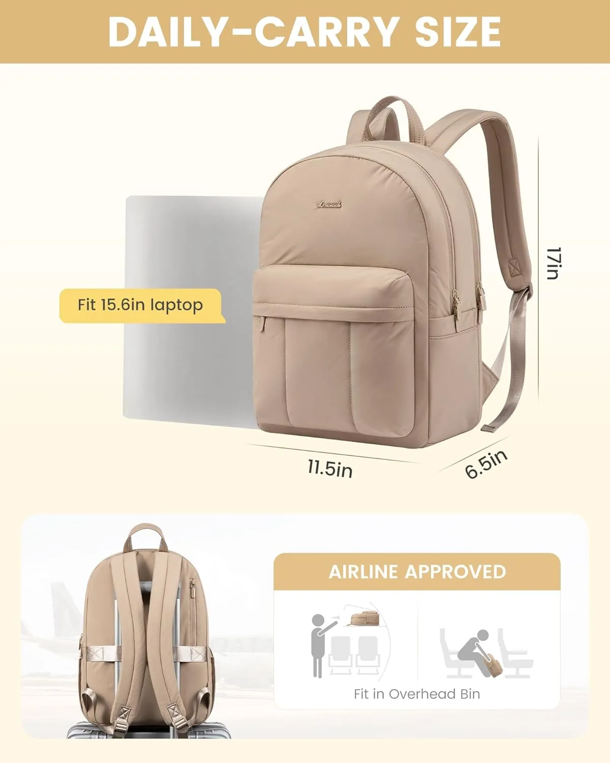 LOVEVOOK Puffer Backpack for Women Travel Work, Lightweight Quilted Laptop Backpack Purse, Cute Bookbag Teacher Nurse Laptop Bag Computer Backpack, Waterproof Casual Daypack, 15.6 Inch, Khaki
