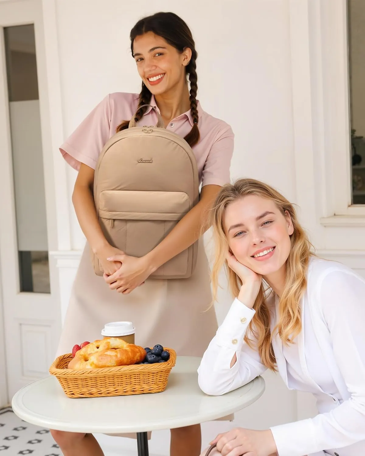 LOVEVOOK Puffer Backpack for Women Travel Work, Lightweight Quilted Laptop Backpack Purse, Cute Bookbag Teacher Nurse Laptop Bag Computer Backpack, Waterproof Casual Daypack, 15.6 Inch, Khaki