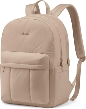LOVEVOOK Puffer Backpack for Women Travel Work, Lightweight Quilted Laptop Backpack Purse, Cute Bookbag Teacher Nurse Laptop Bag Computer Backpack, Waterproof Casual Daypack, 15.6 Inch, Khaki